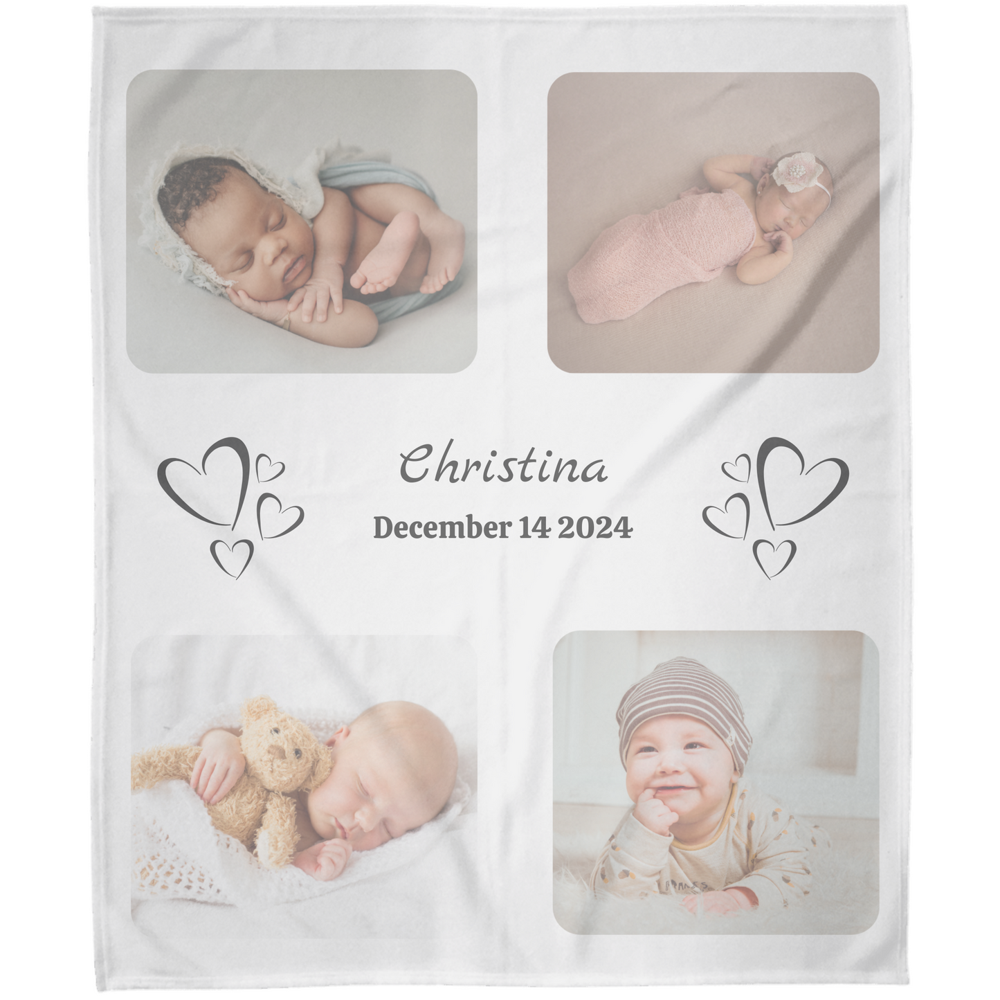 Personalized 4 Photo memory Blanket With Text - Artic Fleece