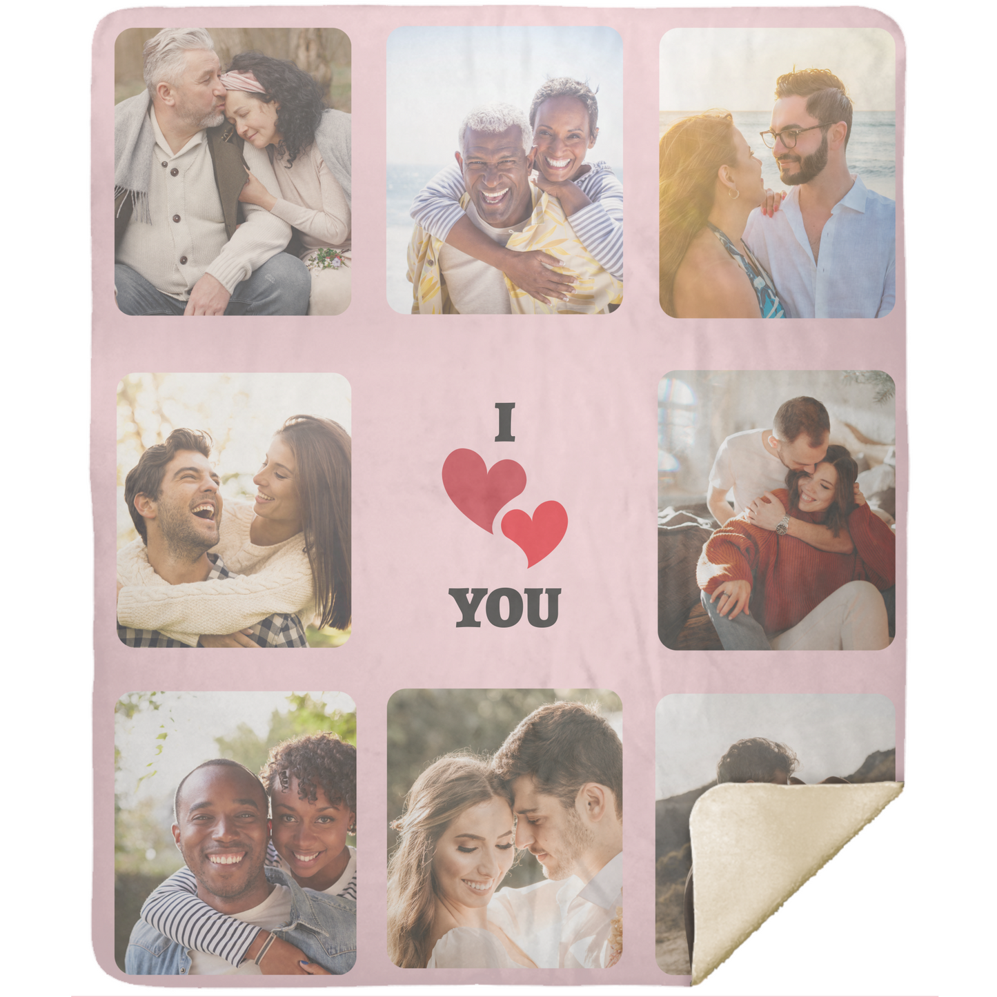 Personalized 8 Photo Memory Blanket With Text - Premium Fluffy Sherpa Back