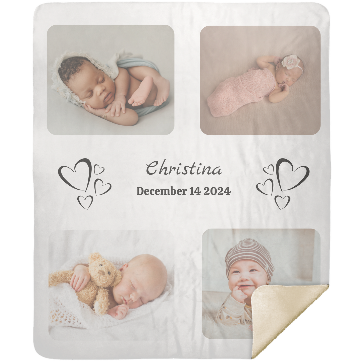 Personalized 4 Photo  Memory Blanket With Text - Premium Fluffy Sherpa Back