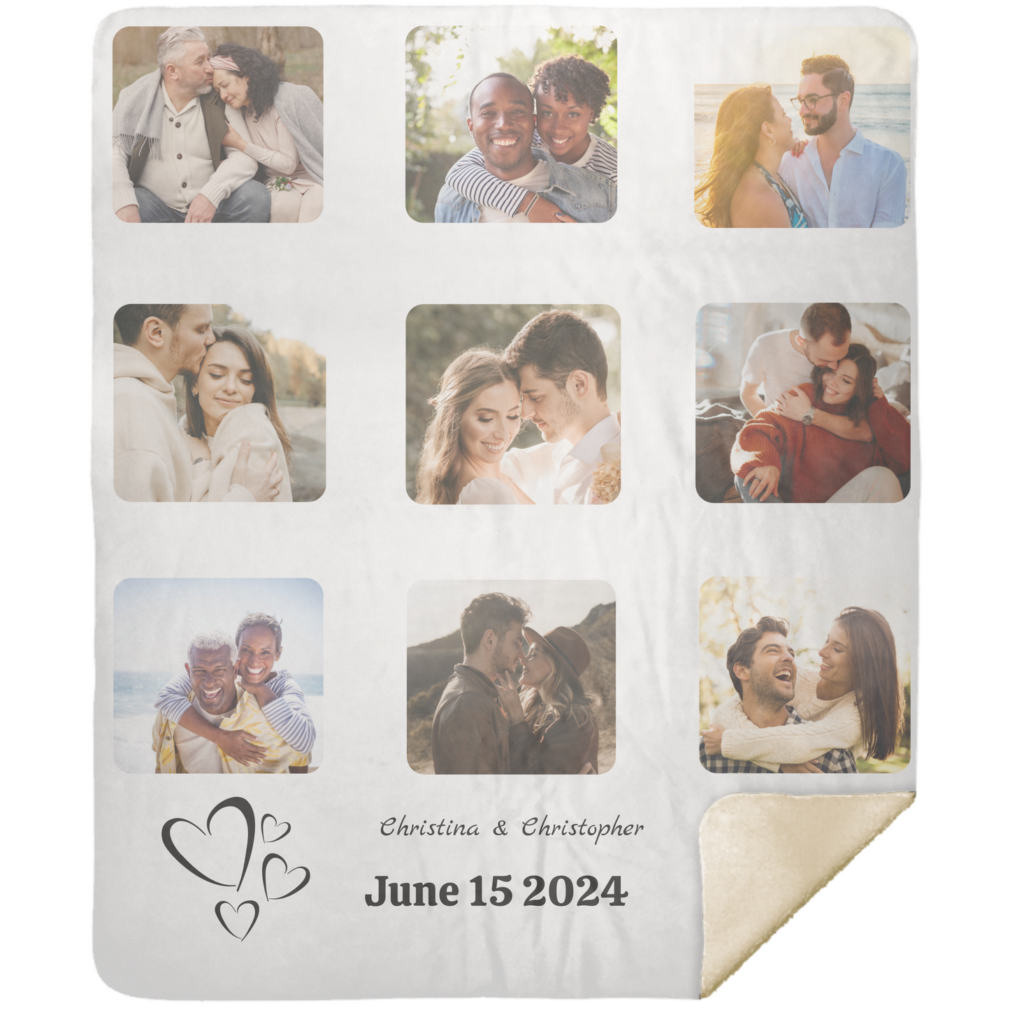 Personalized 9 Photo Memory Blanket With Text -  Premium Fluffy Sherpa Back