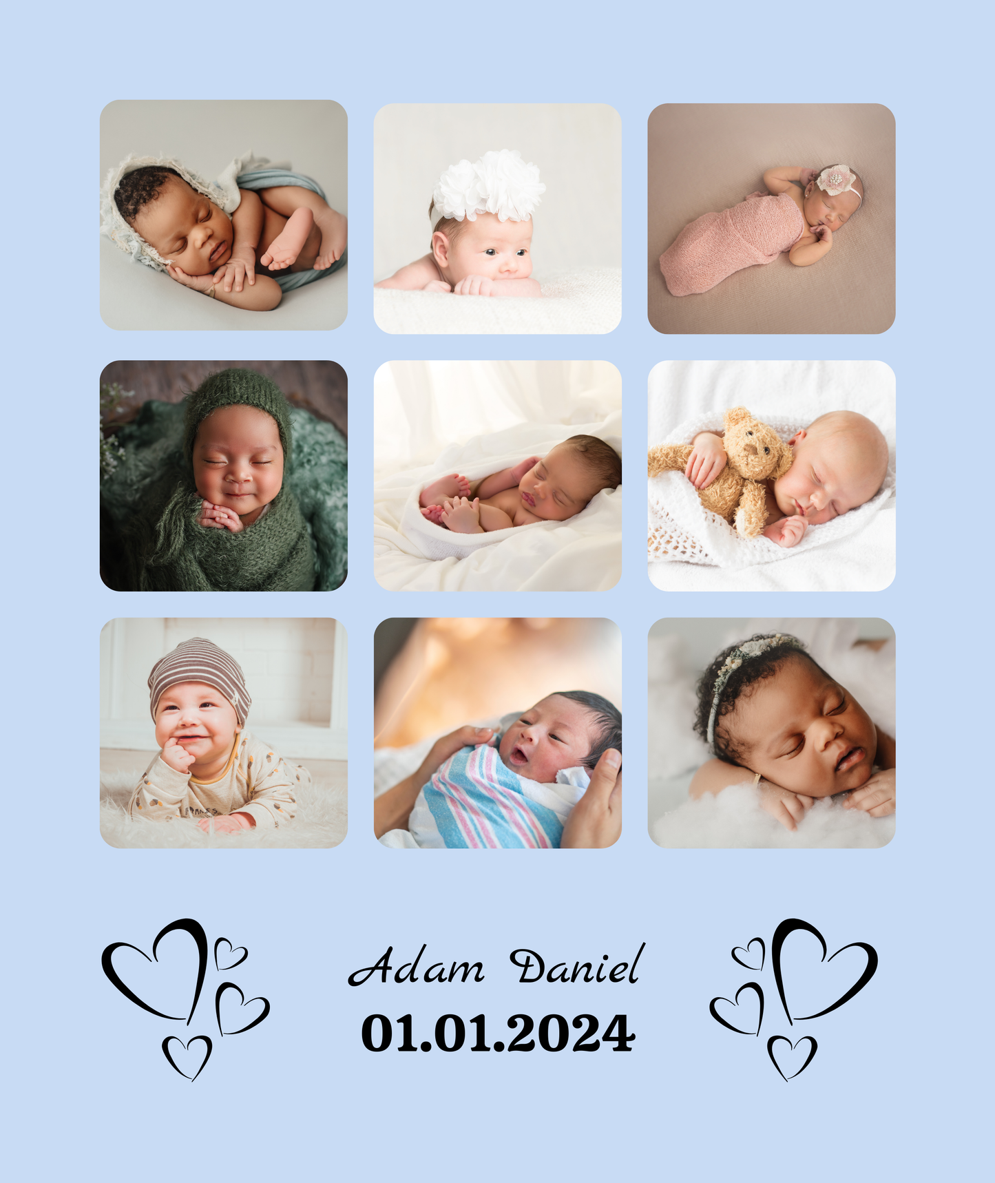 Personalized 9 Photo Memory Blanket With Text -  Premium Fluffy Sherpa Back