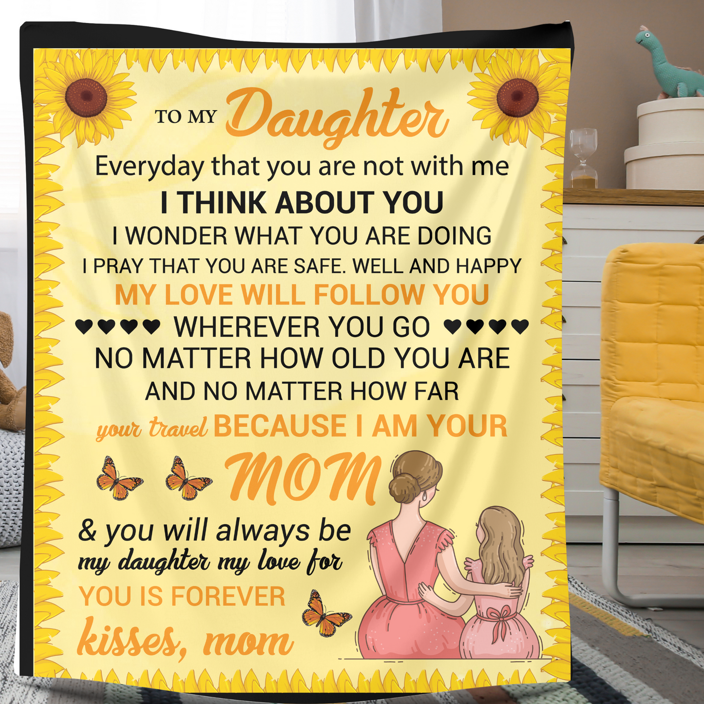 To My Daughter Yellow Sunflower Blanket