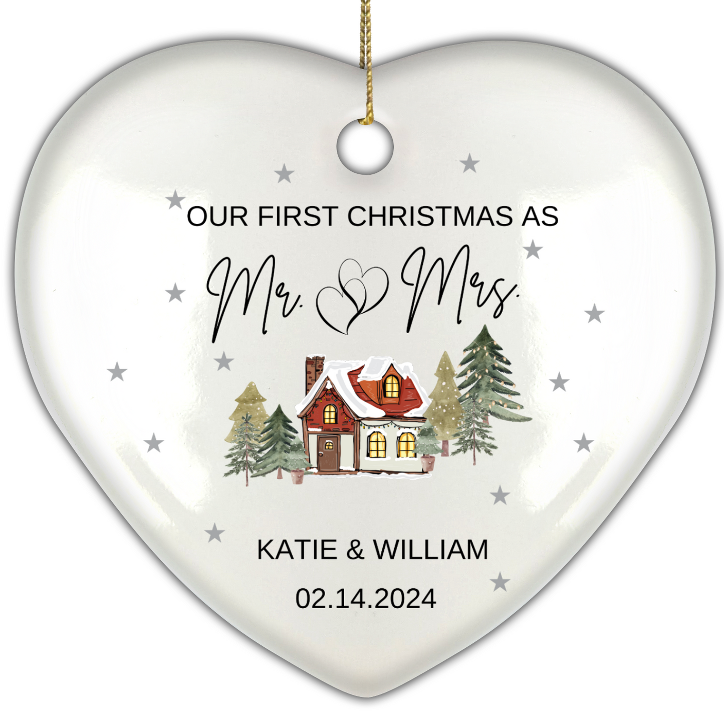 Our 1st Christmas As Mr. & Mrs. Ceramic Heart Hanging Ornament With Gift Box