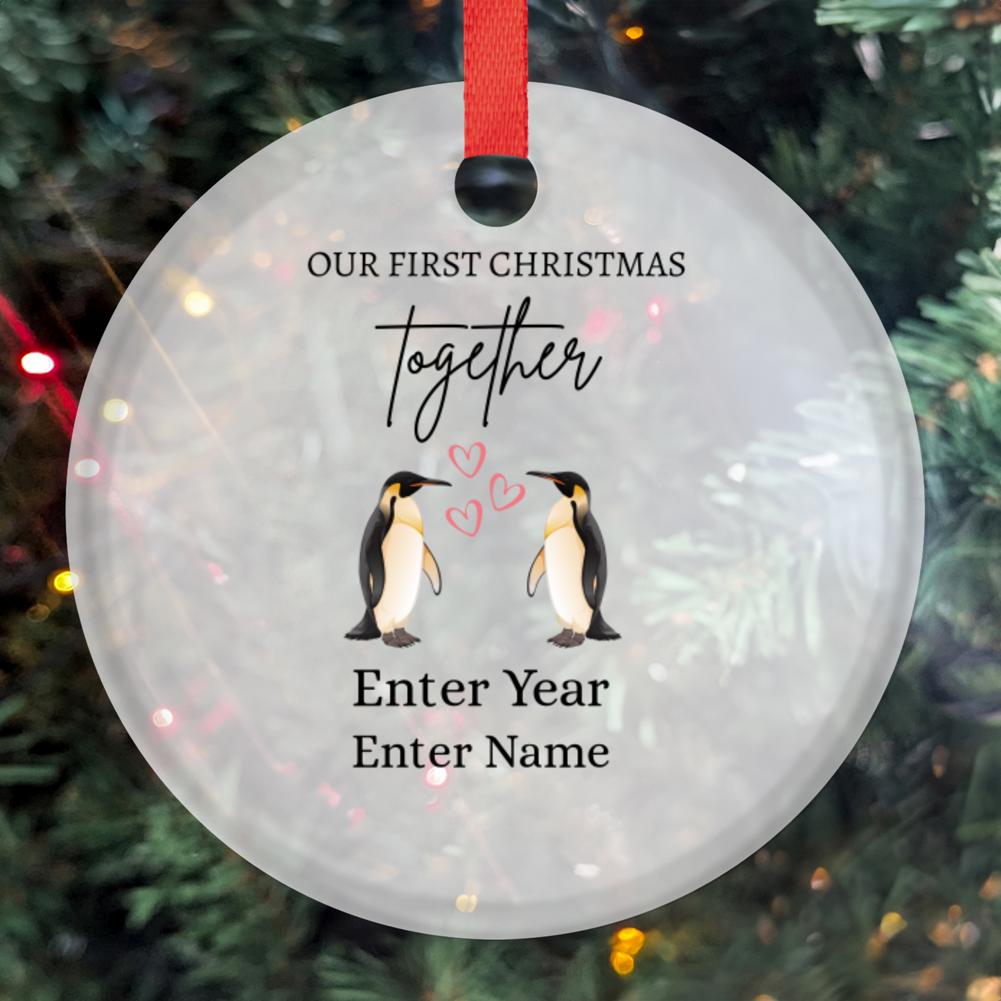 Our First Christmas Together Round Ornament With Gift Box