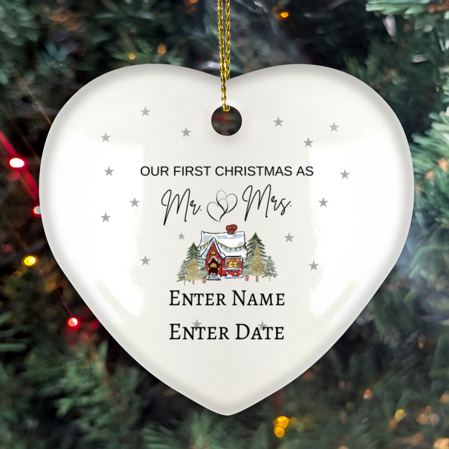 Our 1st Christmas As Mr. & Mrs. Ceramic Heart Hanging Ornament With Gift Box